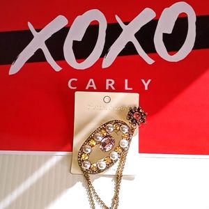 Pink Tourmaline & Pearl Rhinestoned Chain Brooch